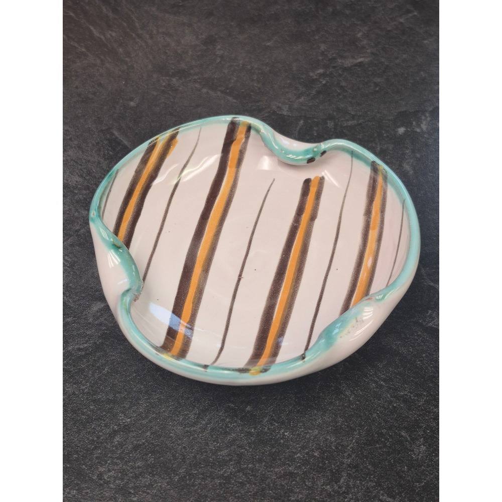 Vintage Italy Ceramic Ashtray Hand Painted MCM Atomic Turquoise Orange Catchall